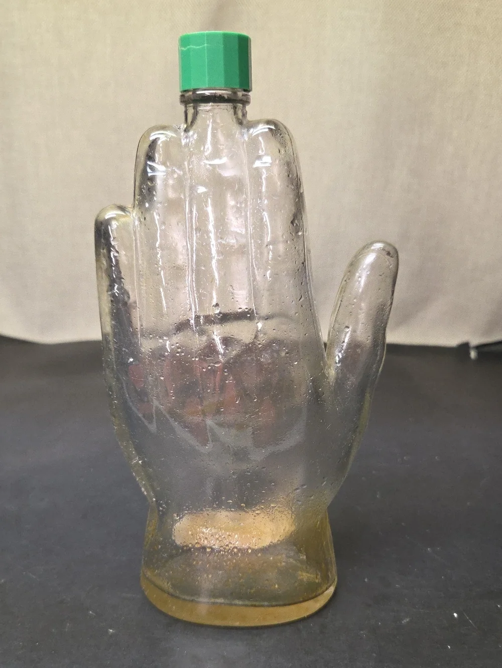 Vintage Mennen Hand Shaped Glass Aftershave Bottle, MCM 1970’s With Label (#1)